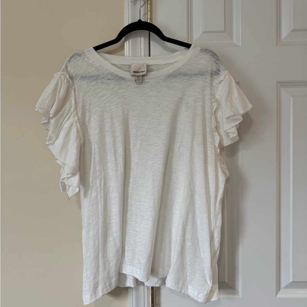 INDUSTRY White Ruffled Sleeve Top